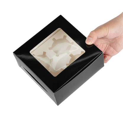 Cafe Vision Square Black Cupcake Window Box - Fits 4 - 6 1/4" x 6 1/4" x 3" - 100 count box