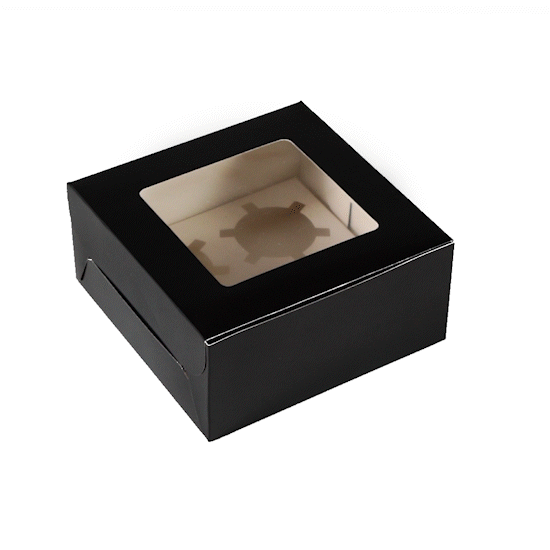 Cafe Vision Square Black Cupcake Window Box - Fits 4 - 6 1/4" x 6 1/4" x 3" - 100 count box