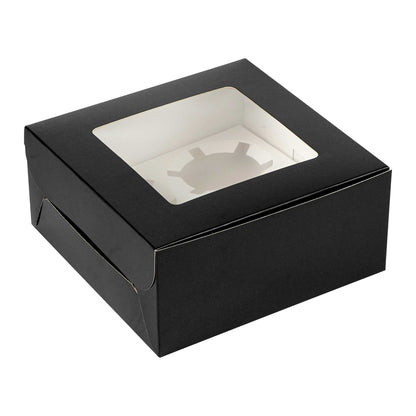 Cafe Vision Square Black Cupcake Window Box - Fits 4 - 6 1/4" x 6 1/4" x 3" - 100 count box