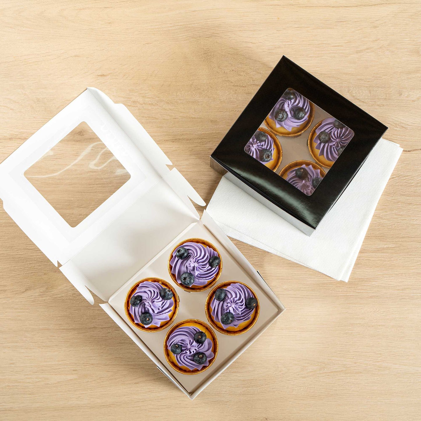 Cafe Vision Square Black Cupcake Window Box - Fits 4 - 6 1/4" x 6 1/4" x 3" - 100 count box