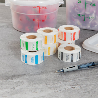 RW Smart 7-Day Weekly Food Rotation Label - Dissolvable, Trilingual - 1" x 1" - 3500 labels