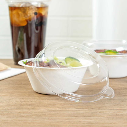 Pulp Tek Round Clear Plastic Dome Lid - Fits 8 oz Bagasse Salad Bowl - 100 count box