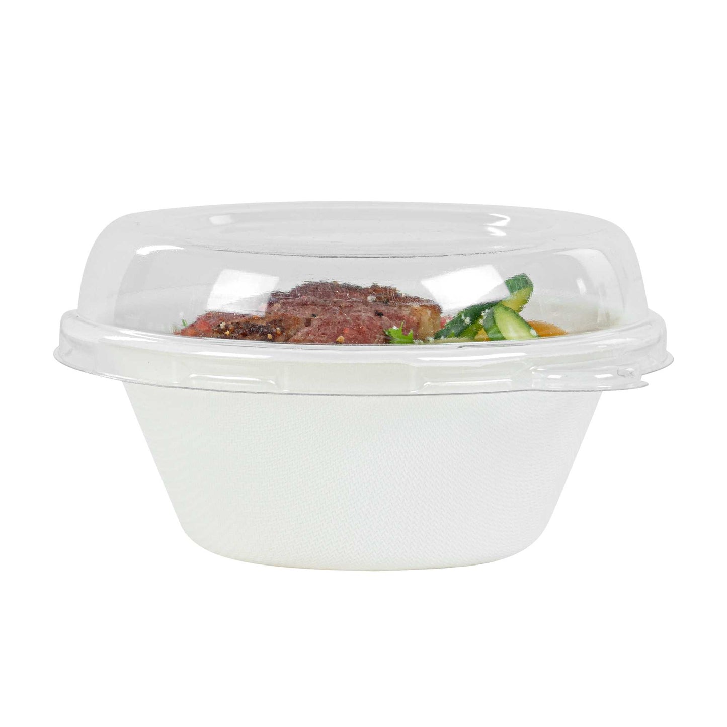 Pulp Tek Round Clear Plastic Dome Lid - Fits 8 oz Bagasse Salad Bowl - 100 count box