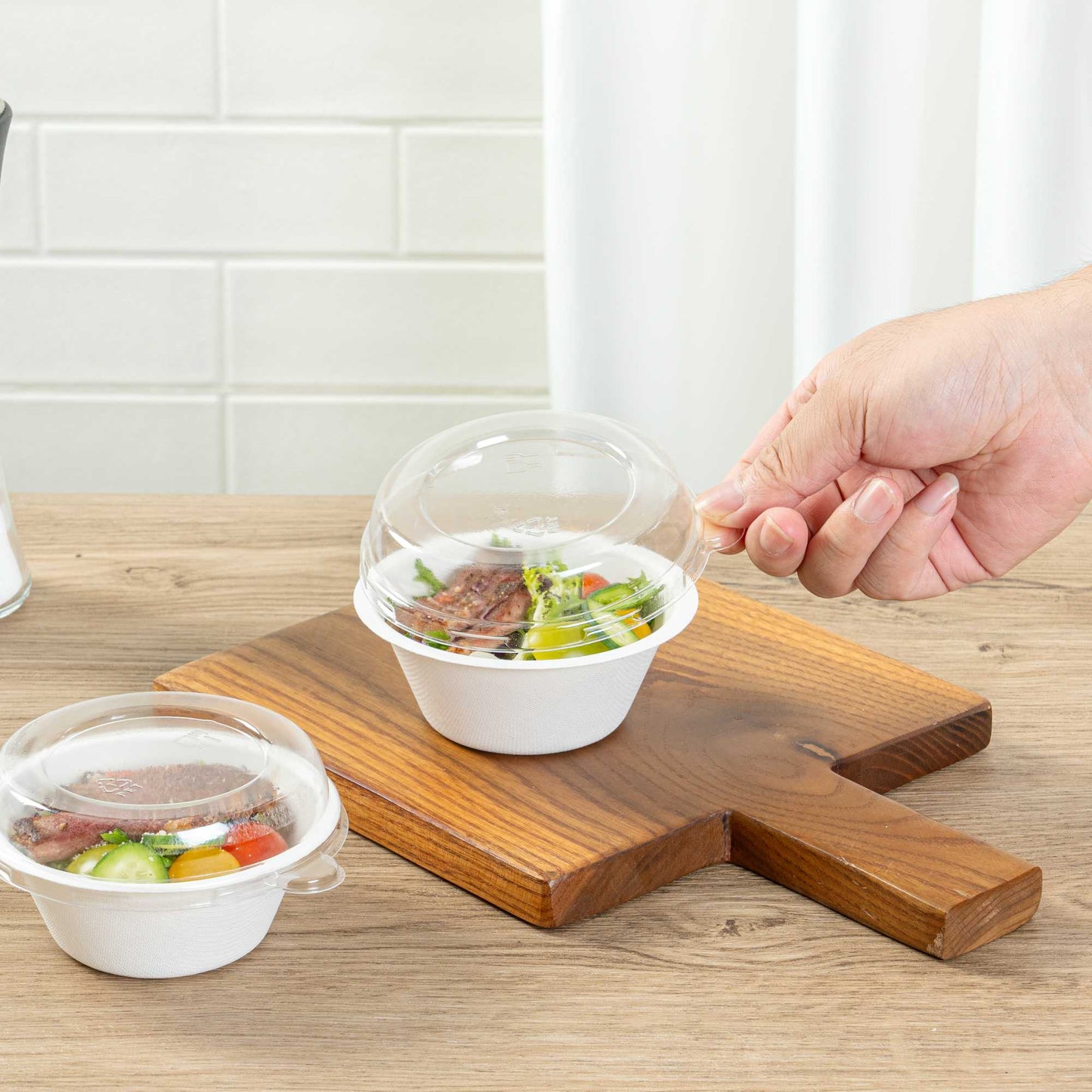 Pulp Tek Round Clear Plastic Dome Lid - Fits 8 oz Bagasse Salad Bowl - 100 count box