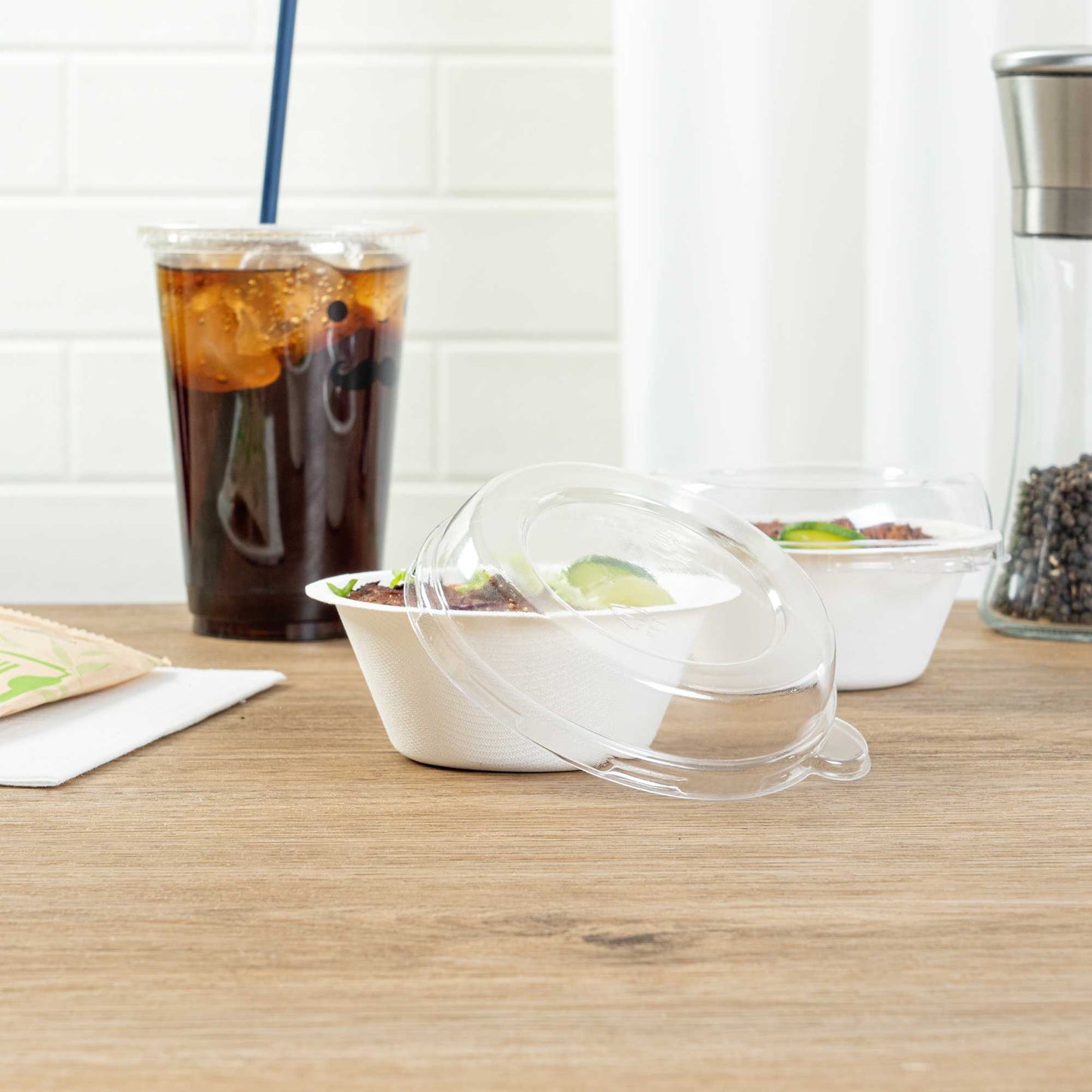 Pulp Tek Round Clear Plastic Dome Lid - Fits 8 oz Bagasse Salad Bowl - 100 count box