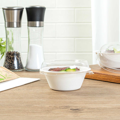 Pulp Tek Round Clear Plastic Dome Lid - Fits 8 oz Bagasse Salad Bowl - 100 count box