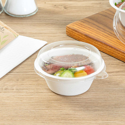 Pulp Tek Round Clear Plastic Dome Lid - Fits 8 oz Bagasse Salad Bowl - 100 count box