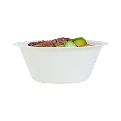 Pulp Tek 8 oz Round White Sugarcane / Bagasse Salad Bowl - 4 1/2" x 4 1/2" x 1 3/4" - 100 count box