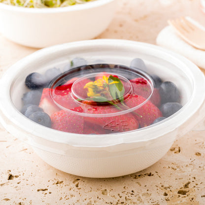 Pulp Safe Round Clear Plastic Flat Lid - Fits 12 oz Bagasse Salad Bowl - 100 count box