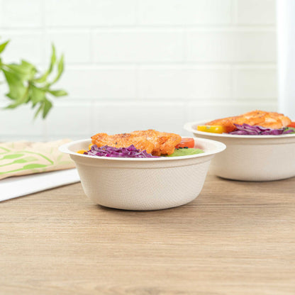 Pulp Tek 12 oz Round Natural Sugarcane / Bagasse Salad Bowl - 5 1/4" x 5 1/4" x 1 3/4" - 100 count box