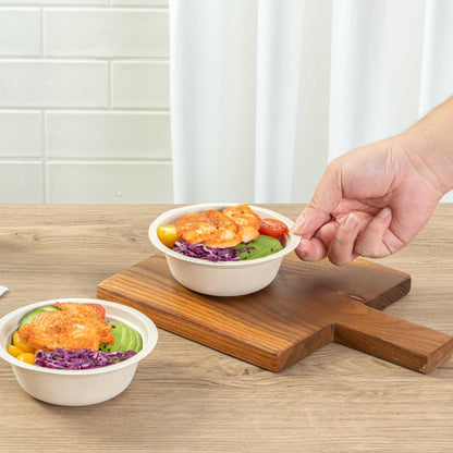 Pulp Tek 12 oz Round Natural Sugarcane / Bagasse Salad Bowl - 5 1/4" x 5 1/4" x 1 3/4" - 100 count box