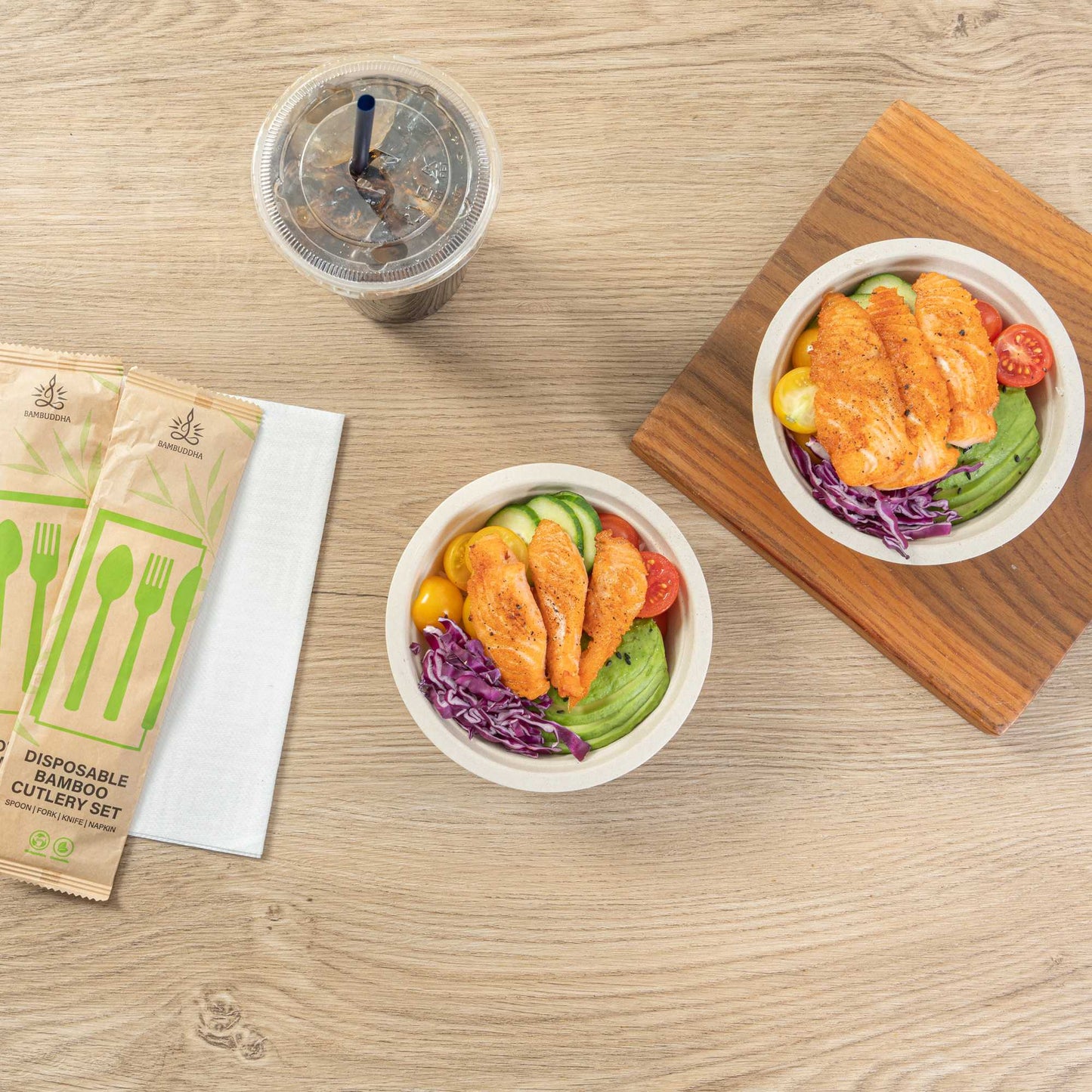 Pulp Tek 12 oz Round Natural Sugarcane / Bagasse Salad Bowl - 5 1/4" x 5 1/4" x 1 3/4" - 100 count box