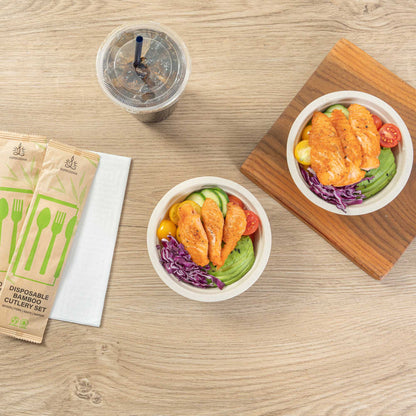 Pulp Tek 12 oz Round Natural Sugarcane / Bagasse Salad Bowl - 5 1/4" x 5 1/4" x 1 3/4" - 100 count box