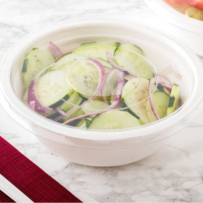 Pulp Safe Round Clear Plastic Flat Lid - Fits 18 oz Bagasse Salad Bowl - 100 count box
