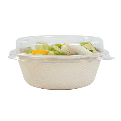 Pulp Safe Round Clear Plastic Dome Lid - Fits 18 oz Bagasse Salad Bowl - 100 count box