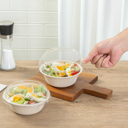 Pulp Safe Round Clear Plastic Dome Lid - Fits 18 oz Bagasse Salad Bowl - 100 count box