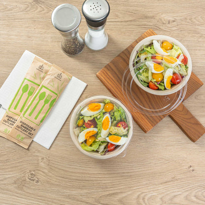 Pulp Safe Round Clear Plastic Dome Lid - Fits 18 oz Bagasse Salad Bowl - 100 count box