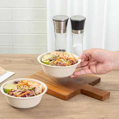 Pulp Tek 18 oz Round Natural Sugarcane / Bagasse Salad Bowl - 6 1/4" x 6 1/4" x 1 3/4" - 100 count box