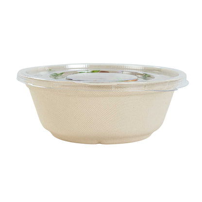 Pulp Safe Round Clear Plastic Flat Lid - Fits 32 oz Bagasse Salad Bowl - 100 count box