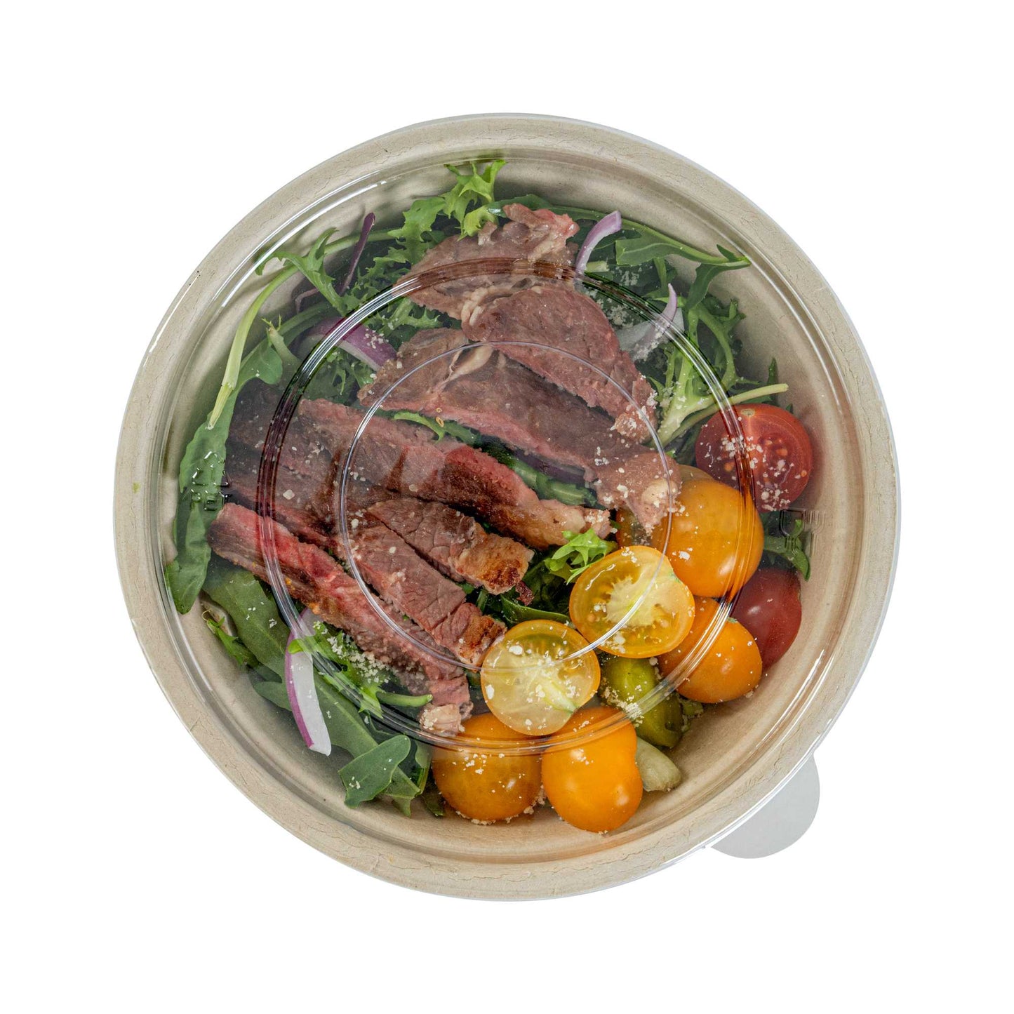 Pulp Safe Round Clear Plastic Flat Lid - Fits 32 oz Bagasse Salad Bowl - 100 count box