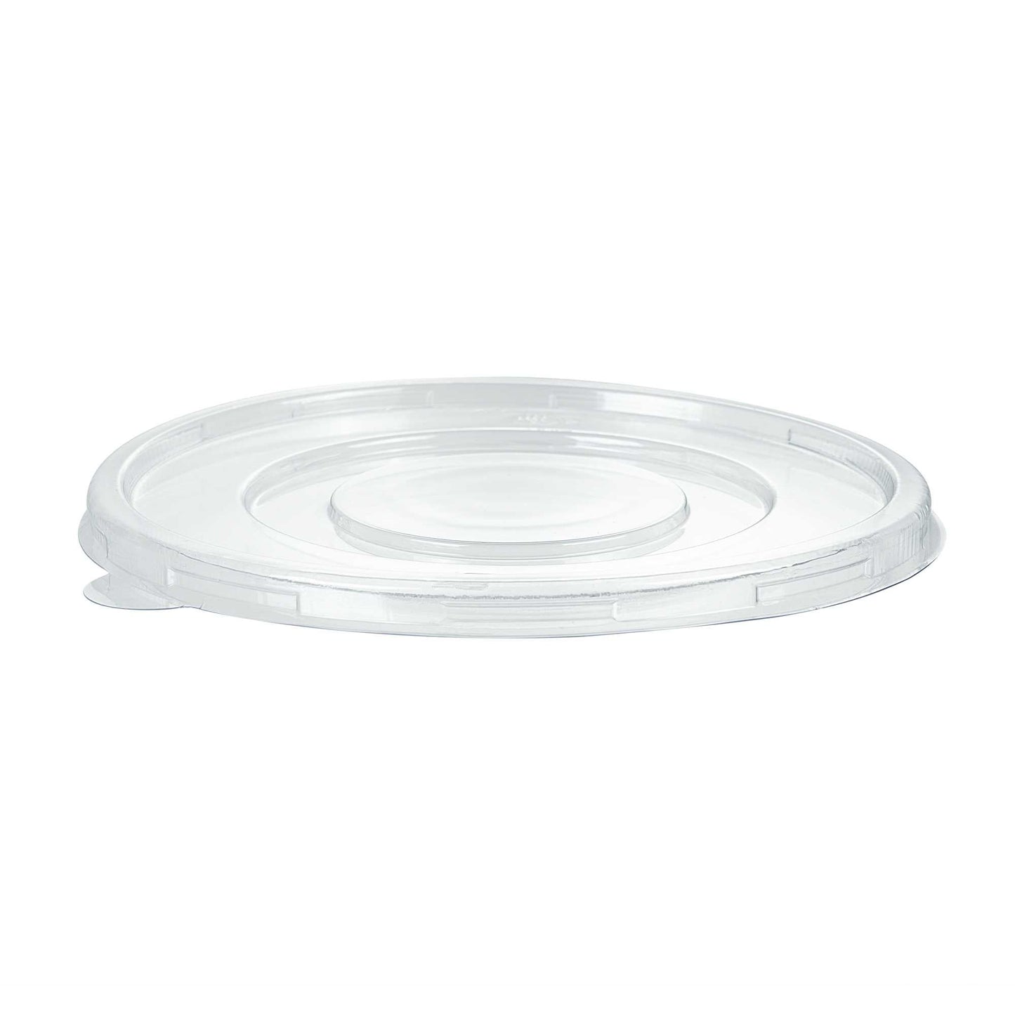 Pulp Safe Round Clear Plastic Flat Lid - Fits 32 oz Bagasse Salad Bowl - 100 count box