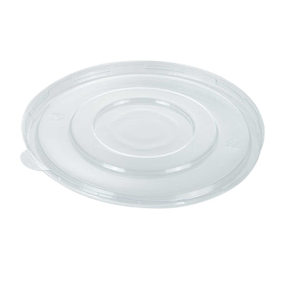 Pulp Safe Round Clear Plastic Flat Lid - Fits 32 oz Bagasse Salad Bowl - 100 count box