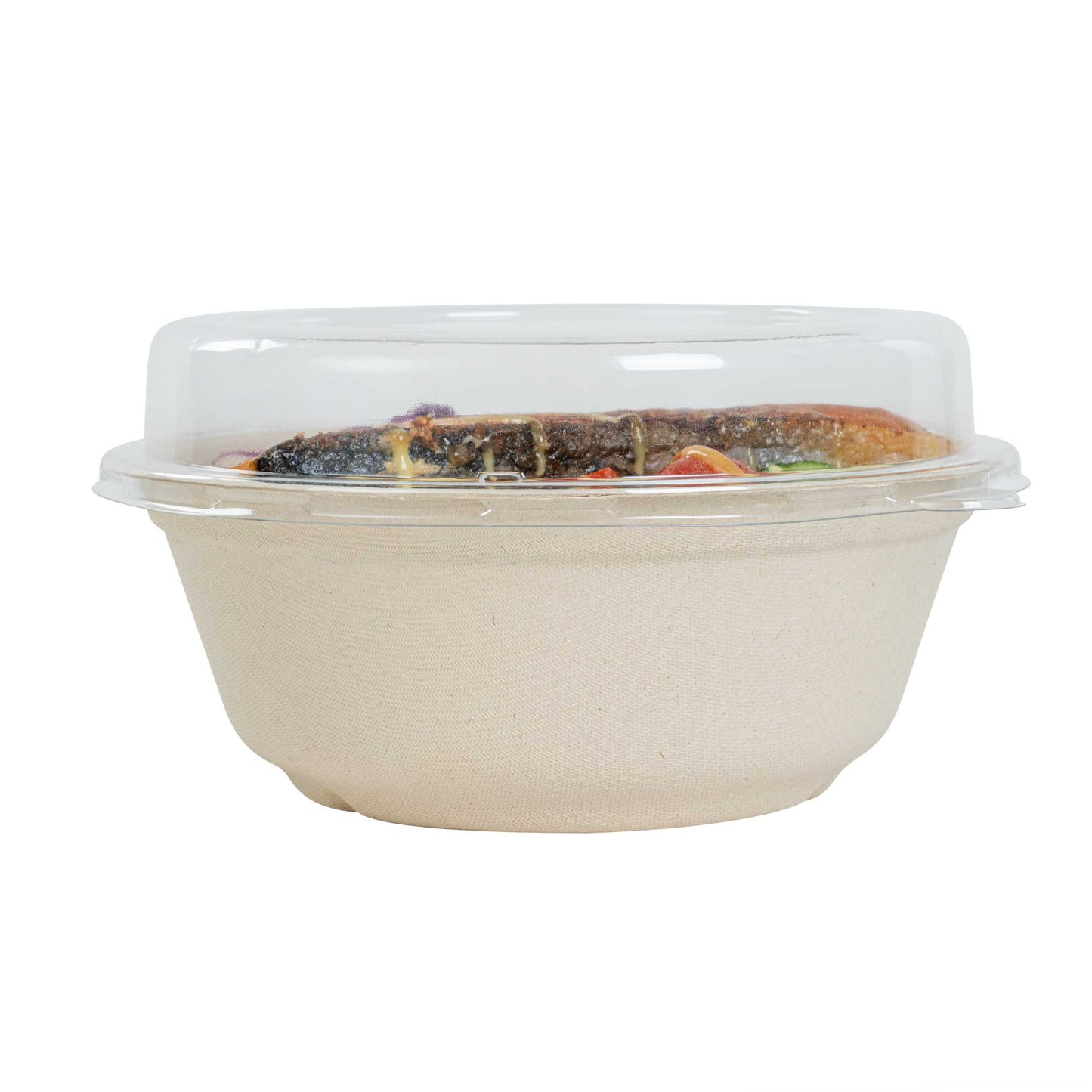 Pulp Safe Round Clear Plastic Dome Lid - Fits 32 oz Bagasse Salad Bowl - 100 count box