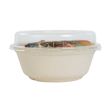 Pulp Safe Round Clear Plastic Dome Lid - Fits 32 oz Bagasse Salad Bowl - 100 count box
