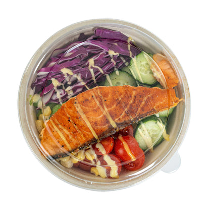 Pulp Safe Round Clear Plastic Dome Lid - Fits 32 oz Bagasse Salad Bowl - 100 count box