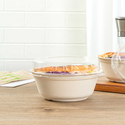 Pulp Safe Round Clear Plastic Dome Lid - Fits 32 oz Bagasse Salad Bowl - 100 count box