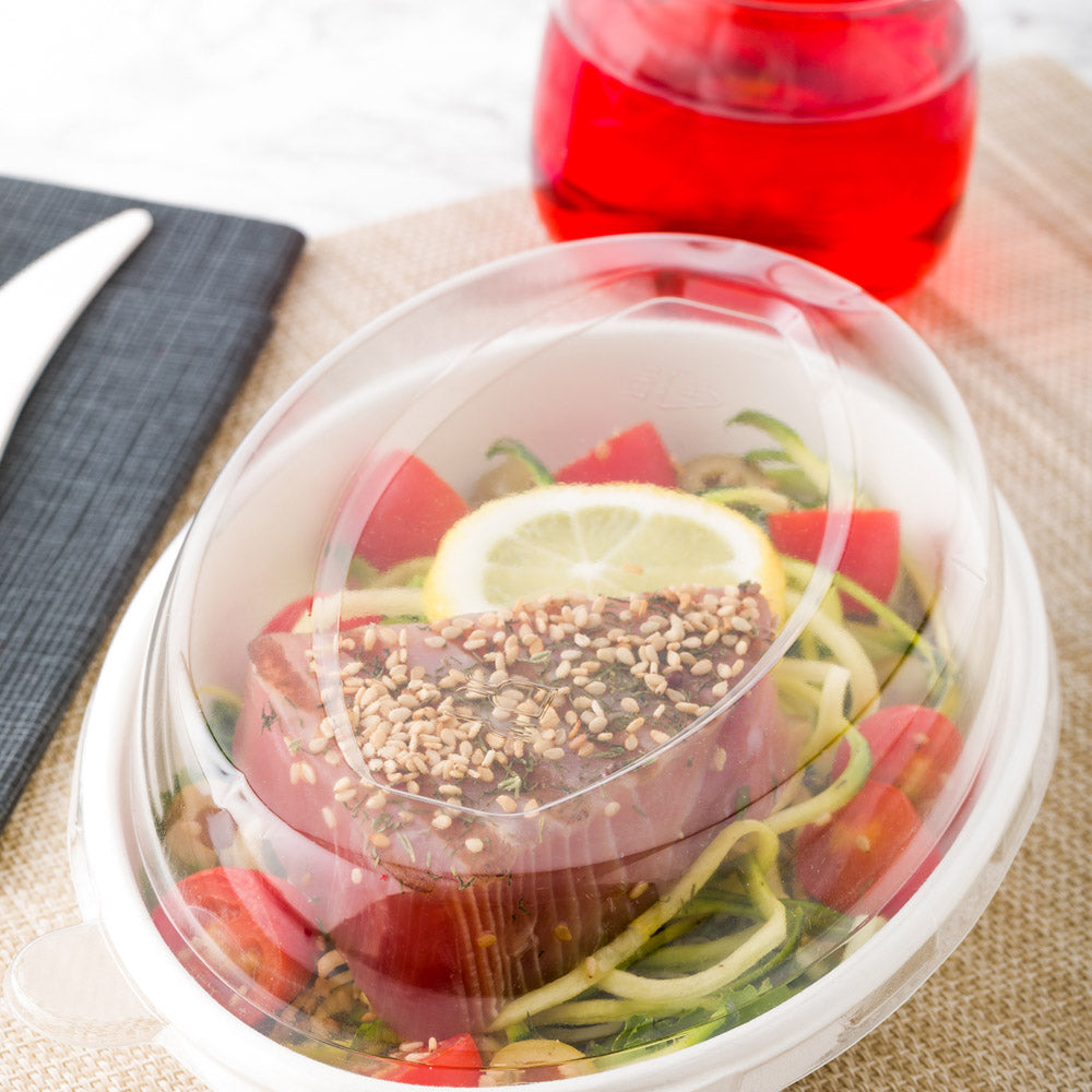 Pulp Tek Oval Clear Plastic Dome Lid - Fits 18 oz Oval Bagasse Salad Plate - 100 count box