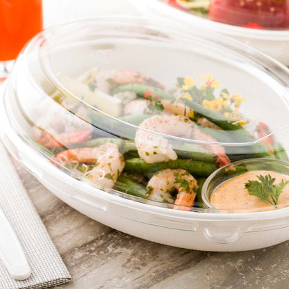 Pulp Tek Oval Clear Plastic Dome Lid - Fits 26 oz Bagasse Salad Plate - 100 count box