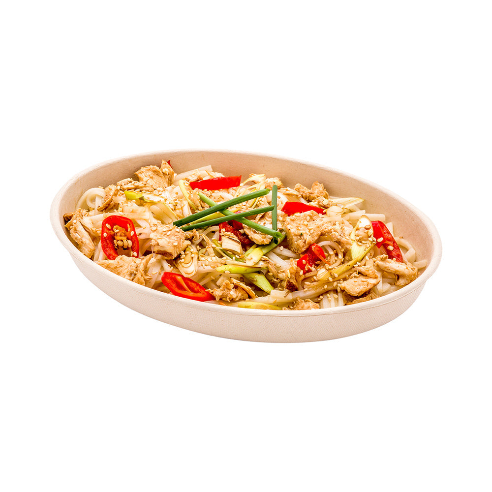 Pulp Tek 26 oz Oval Natural Sugarcane / Bagasse Salad Plate - 9 1/4" x 6" x 1 1/2" - 100 count box