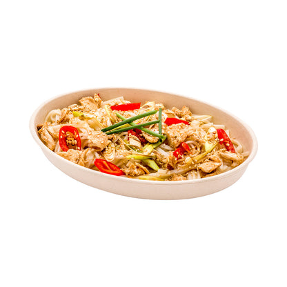 Pulp Tek 26 oz Oval Natural Sugarcane / Bagasse Salad Plate - 9 1/4" x 6" x 1 1/2" - 100 count box