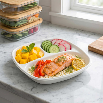 Pulp Tek 15 oz Square White Sugarcane / Bagasse Salad Plate - 3 Compartments - 8 3/4" x 8 3/4" x 1 1/4" - 100 count box