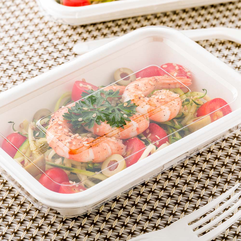 Pulp Tek Rectangle Clear Plastic Flat Lid - Fits 12 and 16 oz Bagasse Container - 100 count box