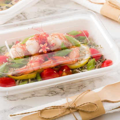 Pulp Tek Rectangle Clear Plastic Dome Lid - Fits 12 and 16 oz Bagasse Container - 100 count box