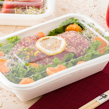 Pulp Tek Rectangle Clear Plastic Flat Lid - Fits 24 and 32 oz Bagasse Container - 100 count box
