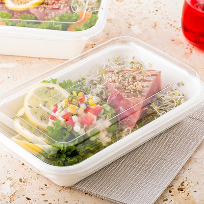 Pulp Tek Rectangle Clear Plastic Dome Lid - Fits 24 and 32 oz Bagasse Container - 100 count box