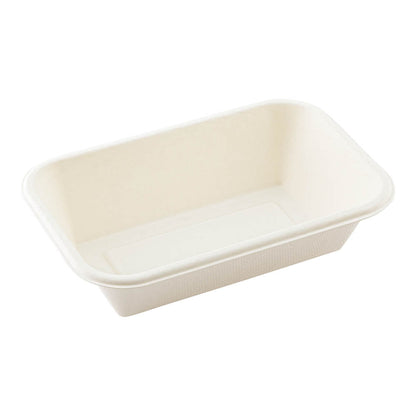 Pulp Tek 32 oz Rectangle White Sugarcane / Bagasse Container - 8 1/4" x 5 1/2" x 2 1/4" - 100 count box