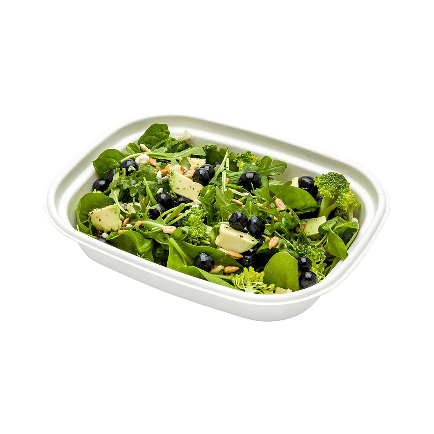 Pulp Tek 36 oz Rectangle White Sugarcane / Bagasse Container - 9" x 7" x 1 3/4" - 100 count box