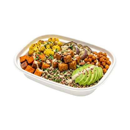 Pulp Tek 36 oz Rectangle White Sugarcane / Bagasse Container - 9" x 7" x 1 3/4" - 100 count box