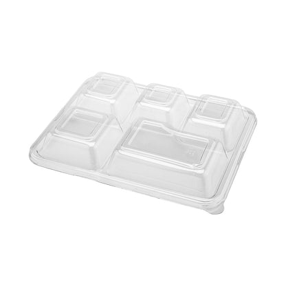 Pulp Safe Rectangle Clear Plastic Dome Lid - Fits Bagasse 5-Compartment Food Tray - 100 count box