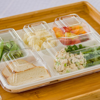 Pulp Safe Rectangle Clear Plastic Dome Lid - Fits Bagasse 5-Compartment Food Tray - 100 count box