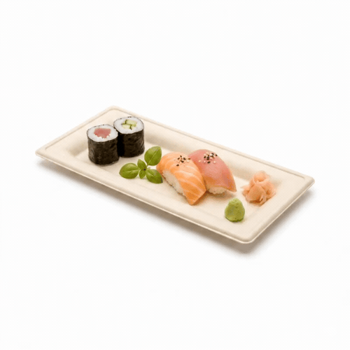 Pulp Tek Rectangle Natural Sugarcane / Bagasse Plate - 10" x 5" x 1/2" - 100 count box