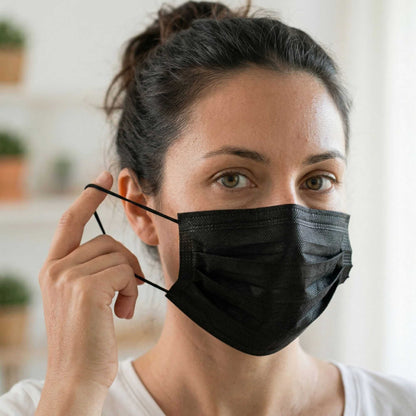 Clean Tek Professional Black Disposable Earloop Face Mask - 3-Layer Filtration - 7" x 3 3/4" - 1000 count box