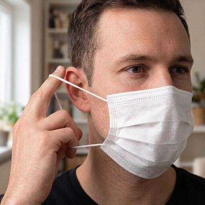 Clean Tek Professional White Disposable Earloop Face Mask - 3-Layer Filtration - 7" x 3 3/4" - 50 count box
