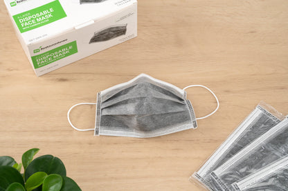 Clean Tek Professional Gray Disposable Earloop Face Mask - Active Carbon, 4-Layer Filtration - 7" x 3 3/4" - 1000 count box