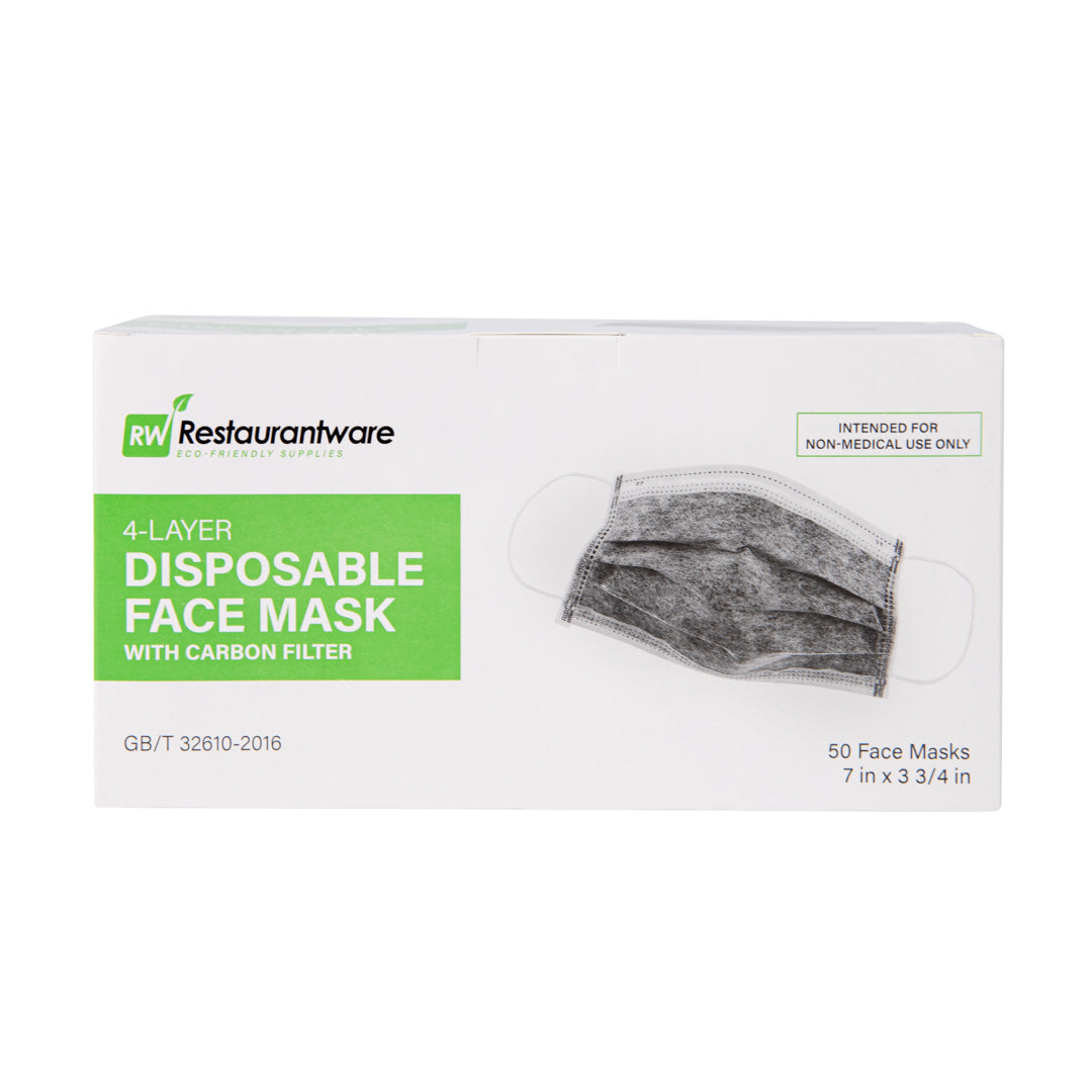 Clean Tek Professional Gray Disposable Earloop Face Mask - Active Carbon, 4-Layer Filtration - 7" x 3 3/4" - 50 count box