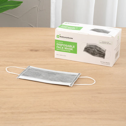 Clean Tek Professional Gray Disposable Earloop Face Mask - Active Carbon, 4-Layer Filtration - 7" x 3 3/4" - 50 count box